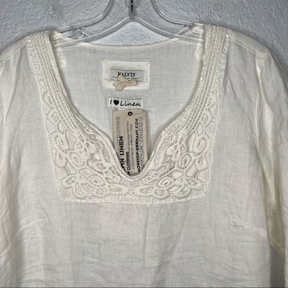 Malvin Hamburg-Germany I love Linen White 3/4 Sleeve Shirt Dress Large NWT Light - Picture 2 of 9